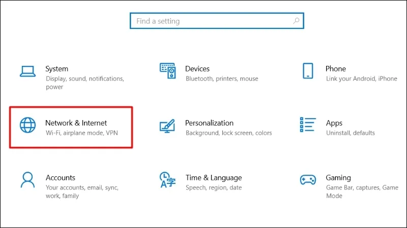 Mở Network & Internet trong Settings