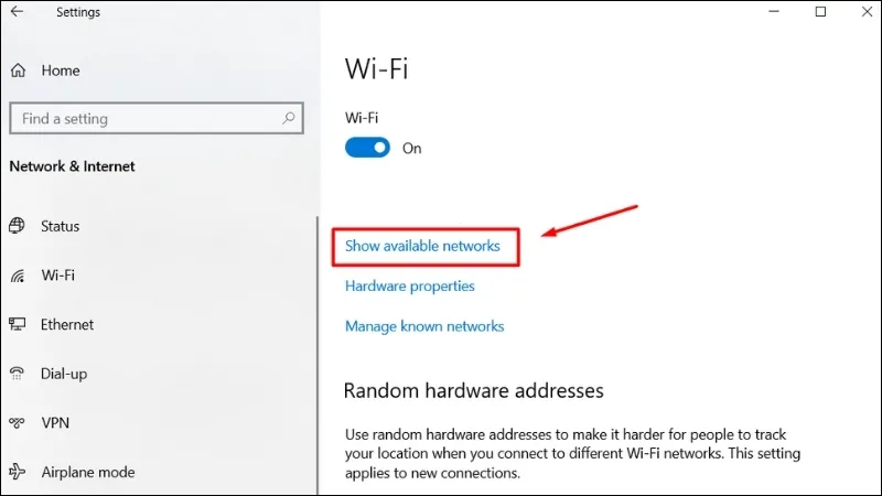 Chọn Show available networks