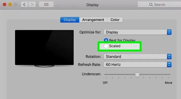 Bạn hãy chọn Scaled (Tỉ lệ) để chọn độ phân giải phù hợp.