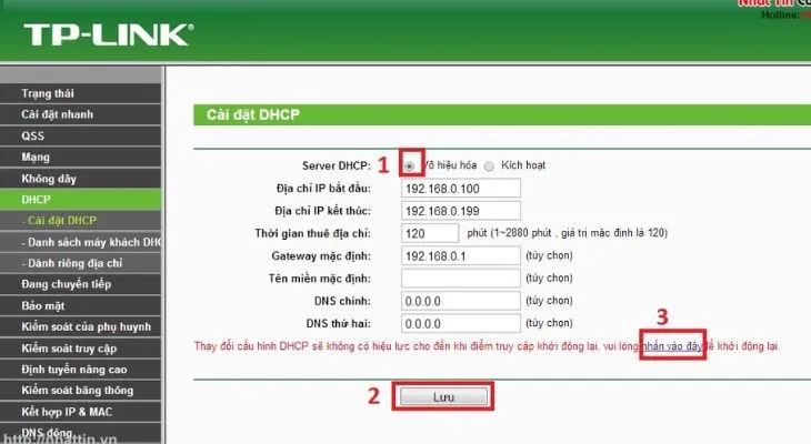 Vô hiệu hóa DHCP Server để modem phụ không cấp IP trùng với modem chính