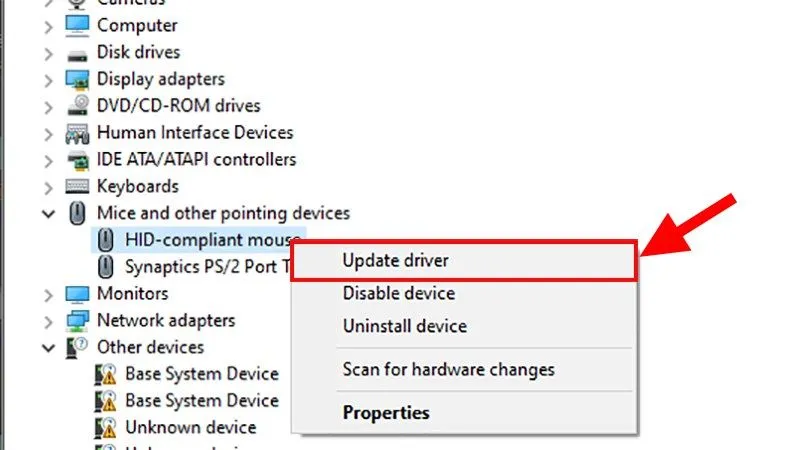 Cập nhật driver chuột trong Device Manager