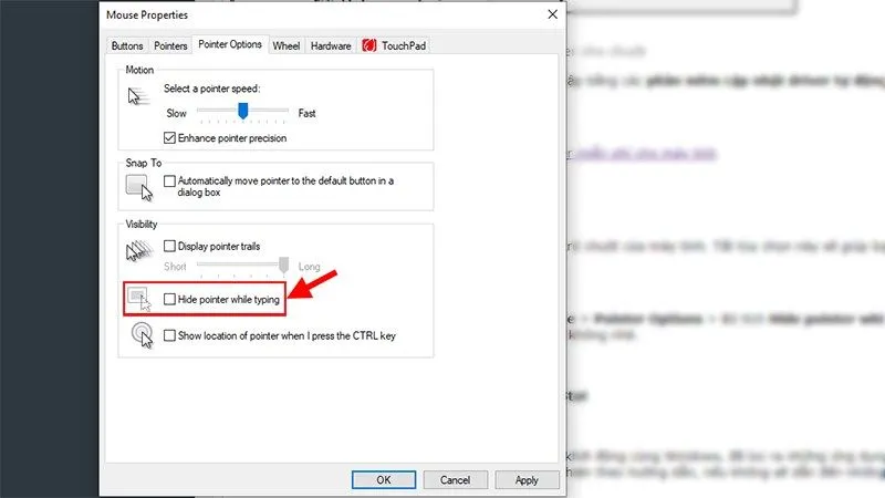 Tắt tính năng ẩn con trỏ khi gõ phím