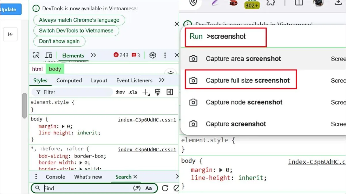 Developer Tools Chrome cho phép chụp toàn trang không cần extension