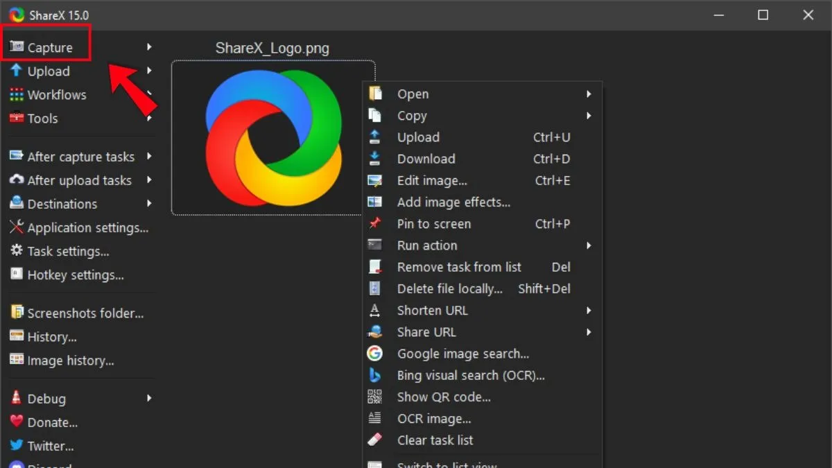 Giao diện Scrolling Capture của ShareX