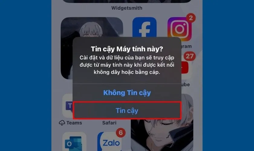 Xác nháº­n iPhone káº¿t ná»‘i vá»›i máy tính