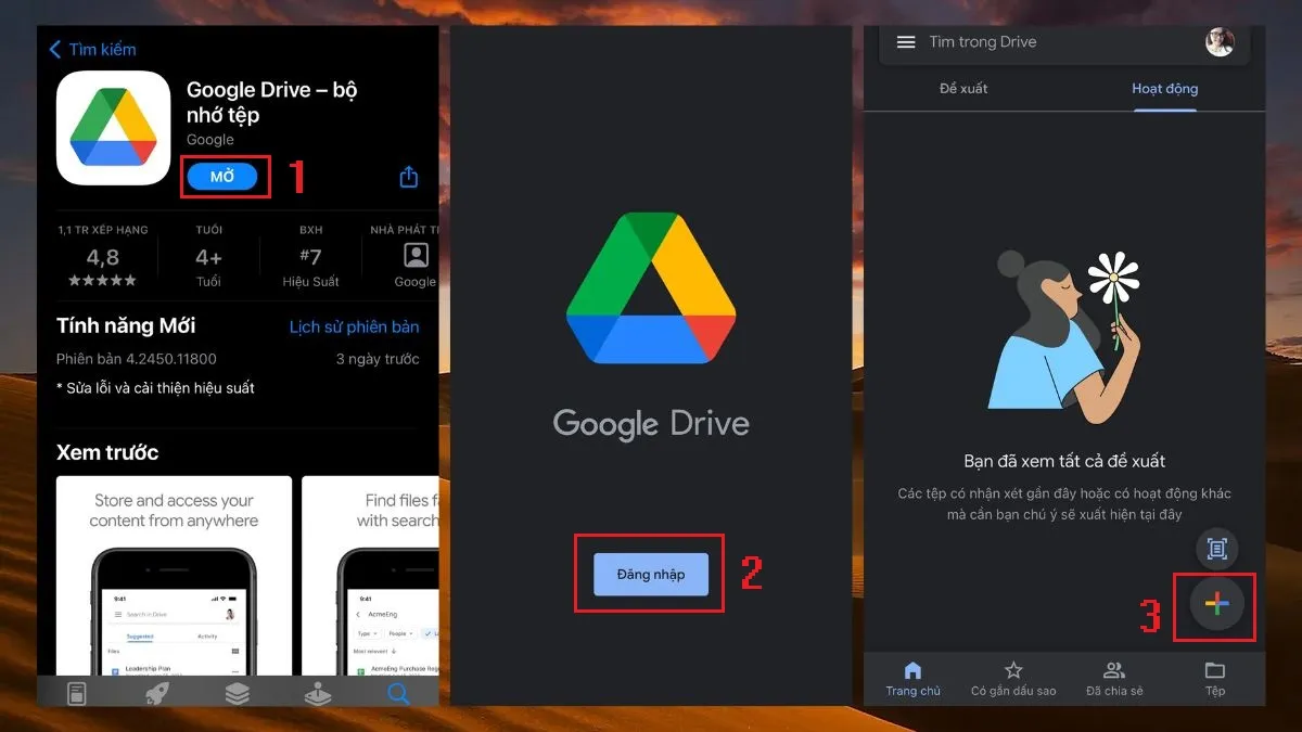 Thao tác tải ảnh lên ứng dụng Google Drive trên iOS