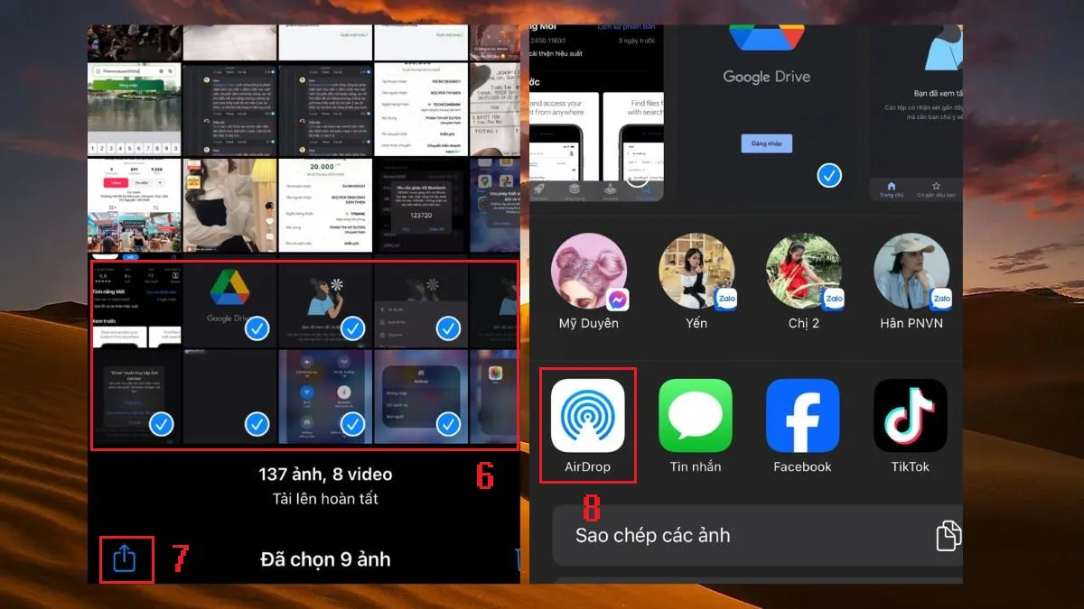 Xác nhận gửi ảnh qua AirDrop tới máy tính Mac