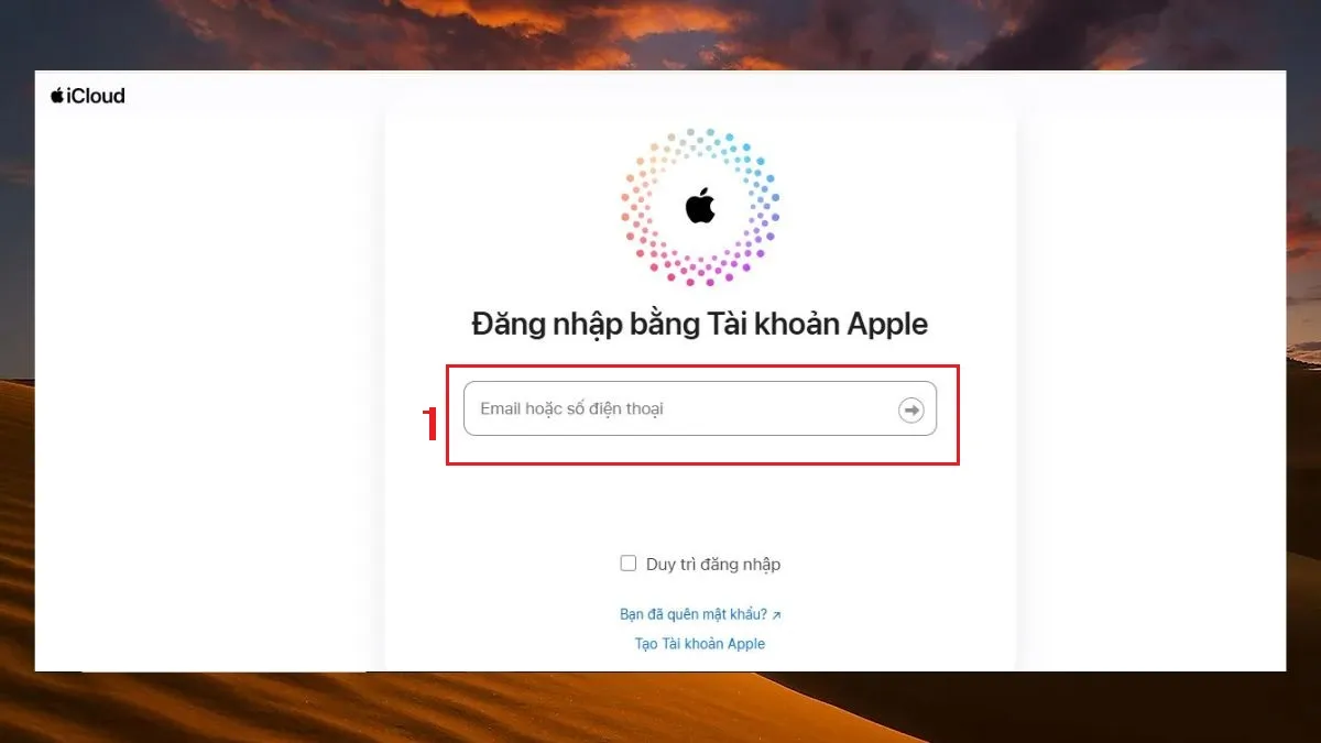 Đăng nhập tài khoản Apple ID để truy cập iCloud