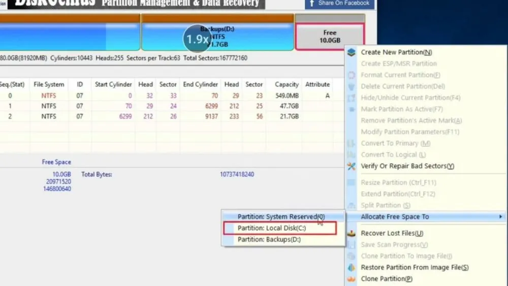 Chuyển dung lượng trống trực tiếp vào phân vùng hệ điều hành C