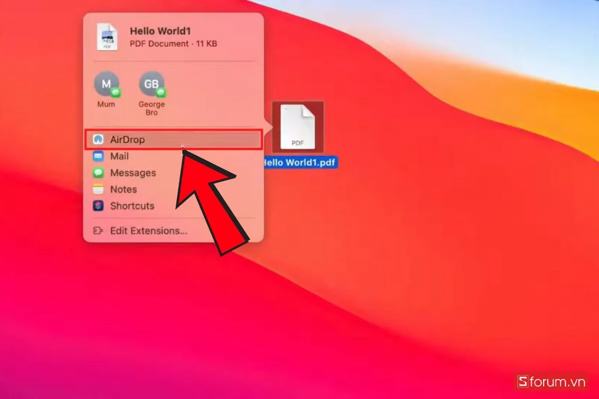 Chọn file và AirDrop sang iPhone