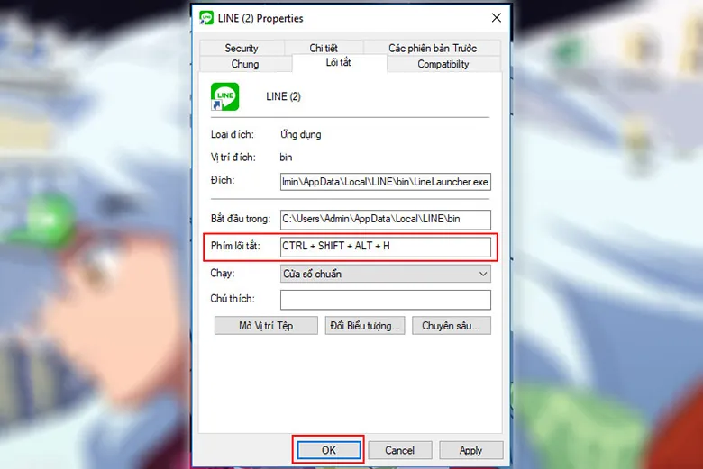 Tạo phím tắt cho ứng dụng bước 3