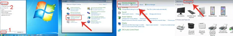 Kết nối máy in với laptop qua wifi win 7 thực hiện vào Control Panel