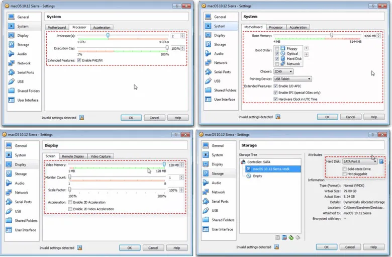 Cấu hình thông số hệ thống máy ảo macOS trên VirtualBox