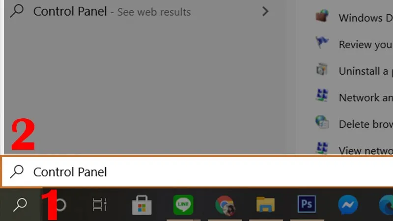 Mở Control Panel từ thanh tìm kiếm Windows