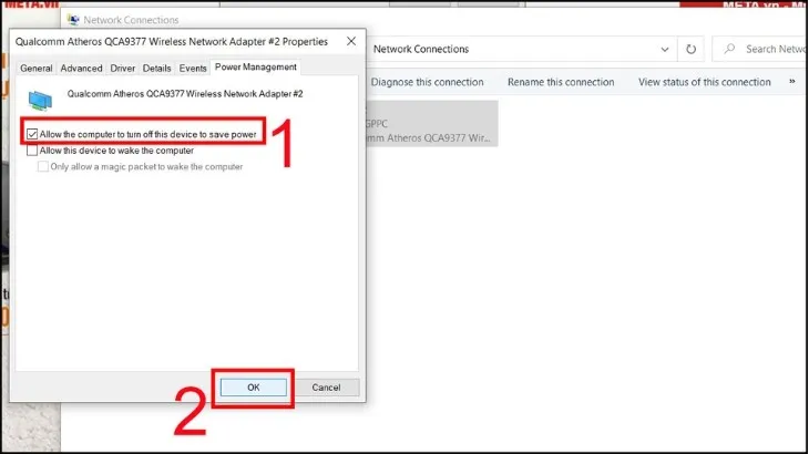 Tắt chế độ tiết kiệm pin để card WiFi hoạt động liên tục