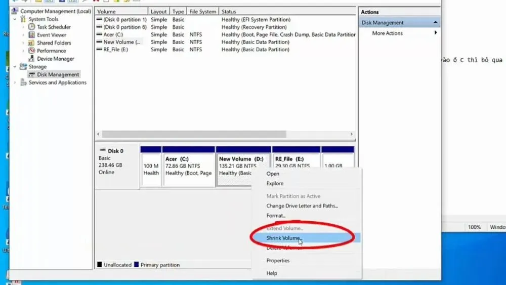 Cửa sổ xác nhận dung lượng cần thu hẹp từ phân vùng hiện tại