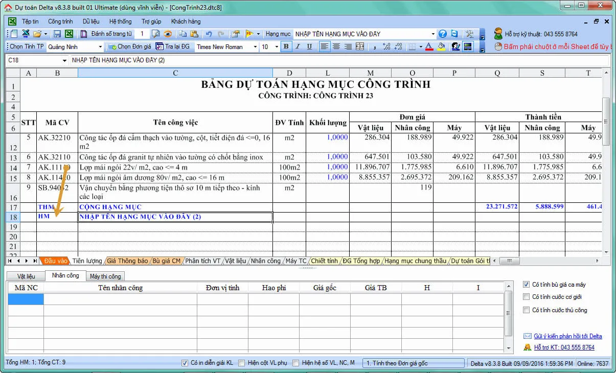 Phần mềm dự toán Delta