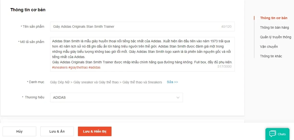 Giao diện đăng sản phẩm trên Shopee Seller Centre