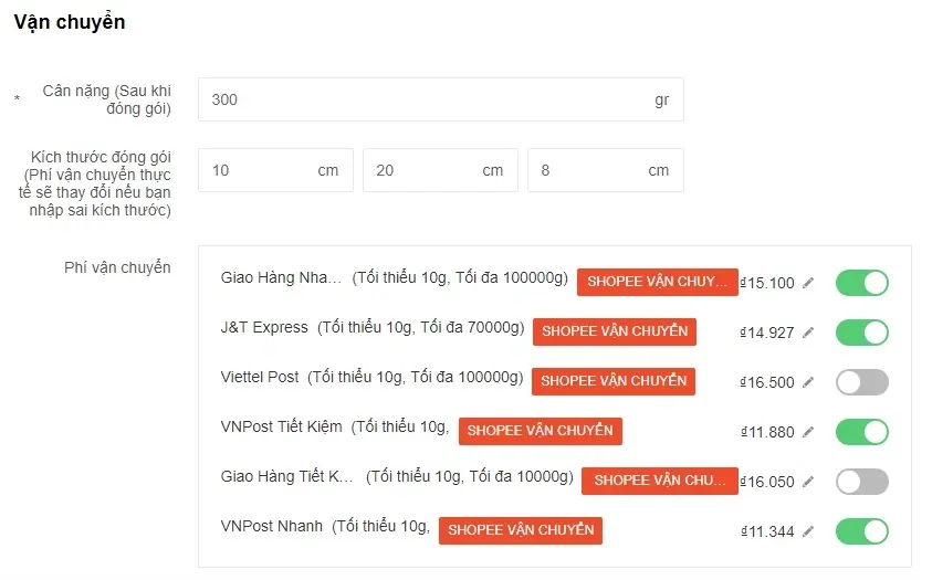 Thiết lập đơn vị vận chuyển và phí ship
