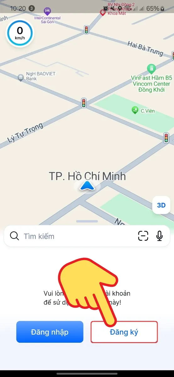 Vào ứng dụng Vietmap Live > Chọn Đăng ký