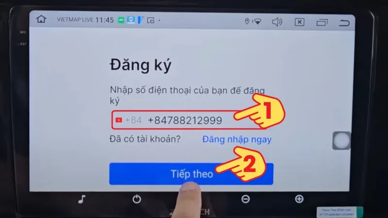 Nhập số điện thoại > Chọn Tiếp theo