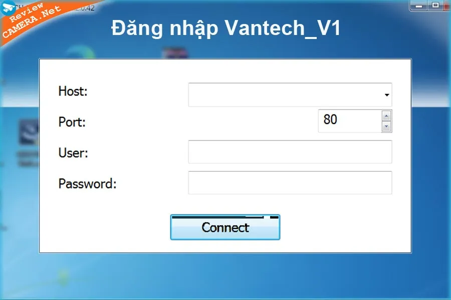 Giao diện đăng nhập phần mềm Vantech V1 với các trường thông tin cần điền