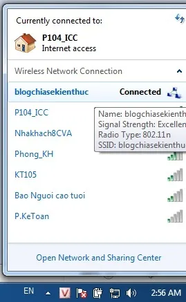 Danh sách mạng hiển thị wifi đang ở trạng thái sẵn sàng