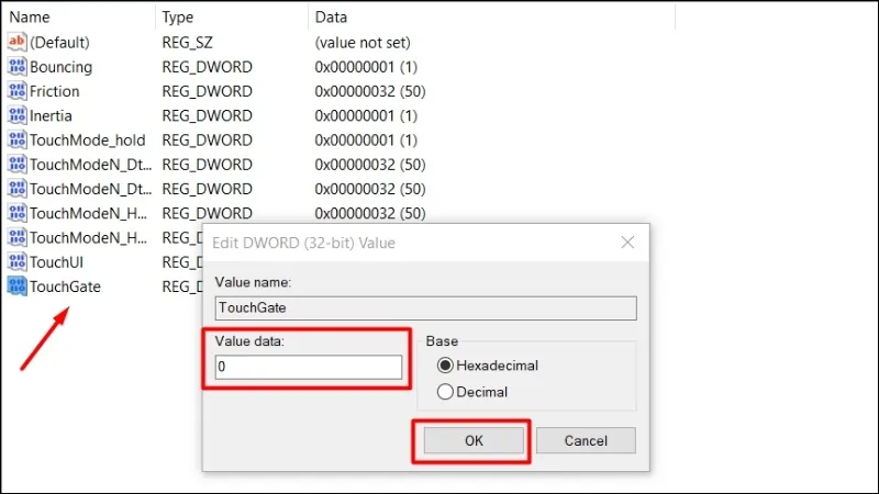 Tạo khóa TouchGate trong Registry