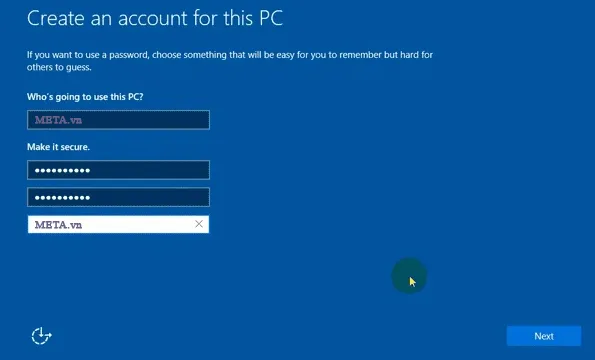 Đặt tên người dùng cho máy tính Windows 10 mới