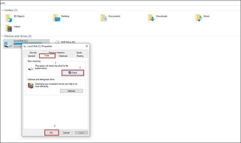 Nhấn vào Start để bắt đầu kiểm tra ổ cứng