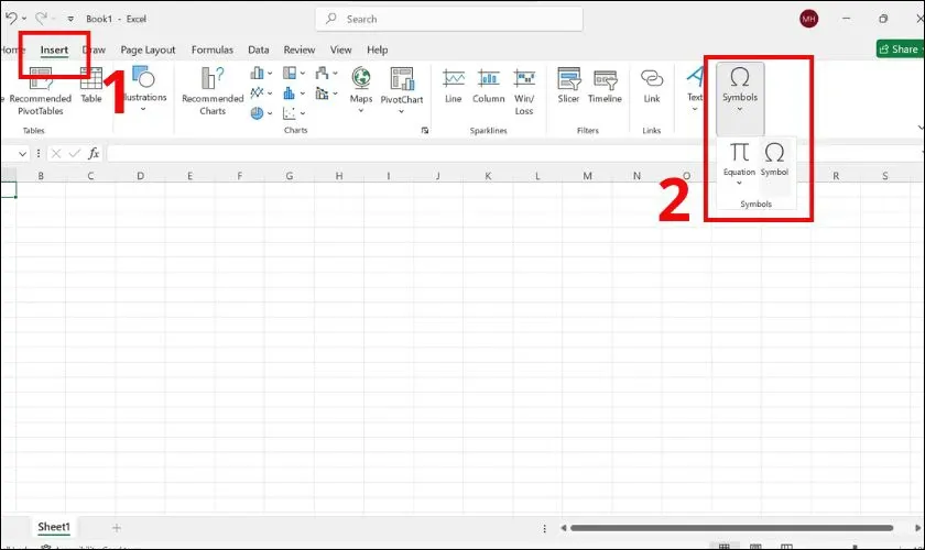 Chèn dấu nhân qua bảng Symbol