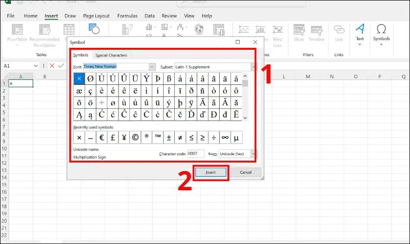Dấu nhân trong bảng ký hiệu