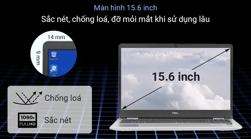 Màn hình 15.6 inch Full HD chống chói trên laptop dell inspiron 5593 n5i5402w giúp làm việc hiệu quả