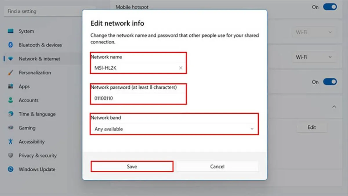 Điền đầy đủ các thông tin cần thiết vào bảng thông số mạng