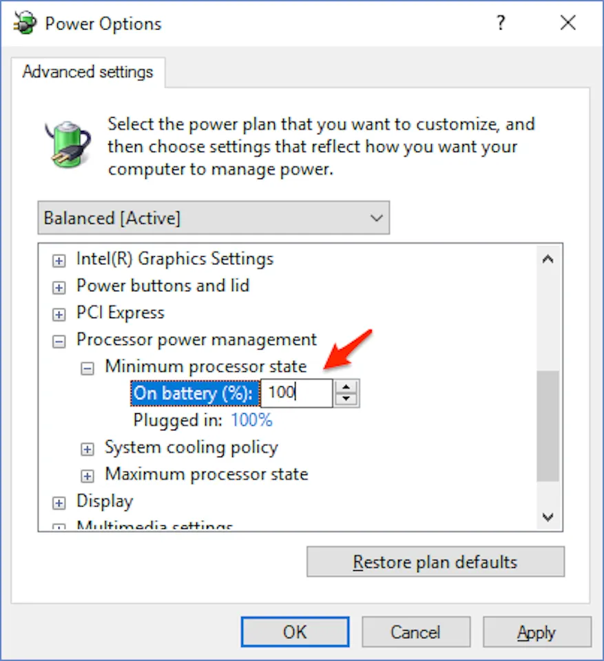 Điều chỉnh thông số Processor Power Management
