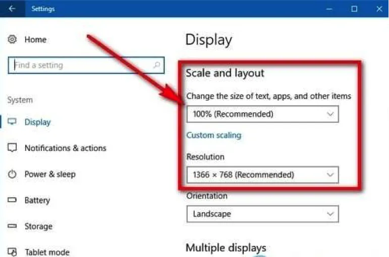 Điều chỉnh Resolution và Scale để màn hình hiển thị chuẩn