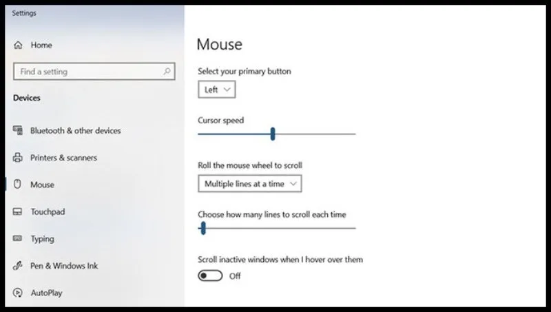 Điều chỉnh tốc độ cuộn chuột