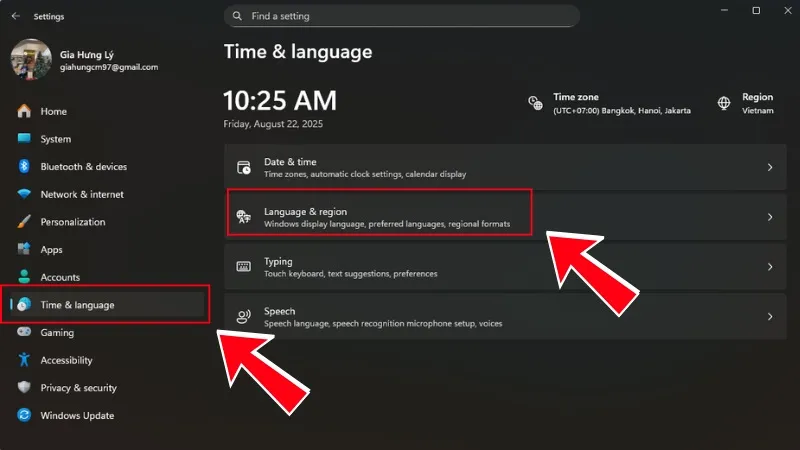 Vào Language & region trong Settings