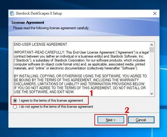 Đồng ý với các điều khoản sử dụng của DeskScapes 8