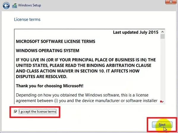 Đồng ý với các điều khoản sử dụng của Microsoft