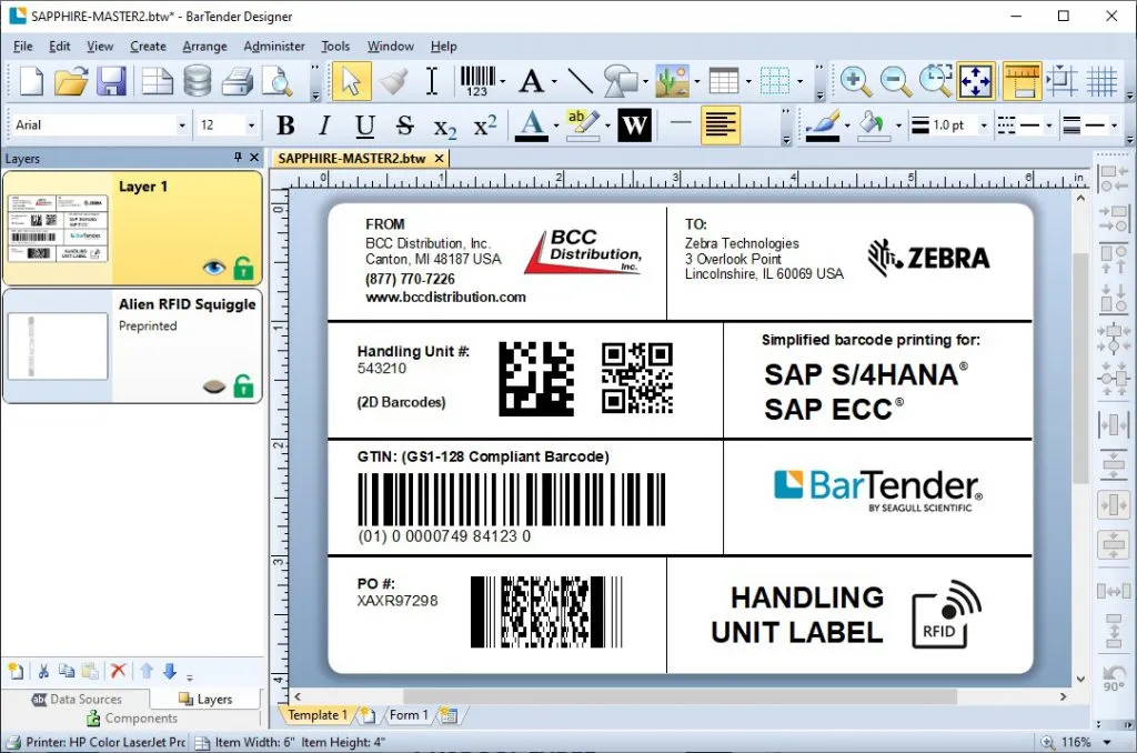 Các tính năng thiết kế tem nhãn của BarTender