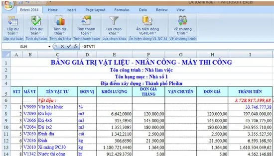 Phần mềm dự toán Extest