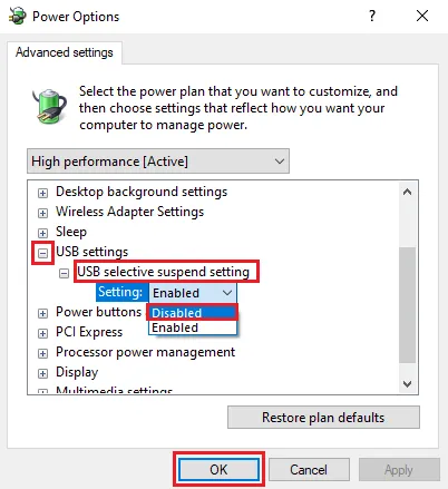 Tắt USB Selective Suspend