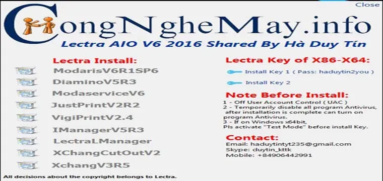 Giao diện bộ cài đặt Lectra AIO V6 hỗ trợ Windows 32bit và 64bit bản 2026