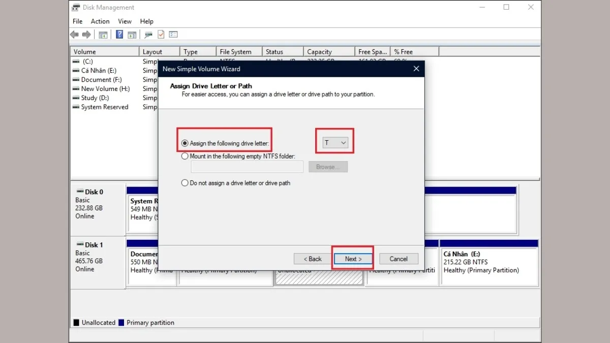 Gán ký tự và định dạng hệ thống tệp cho phân vùng mới