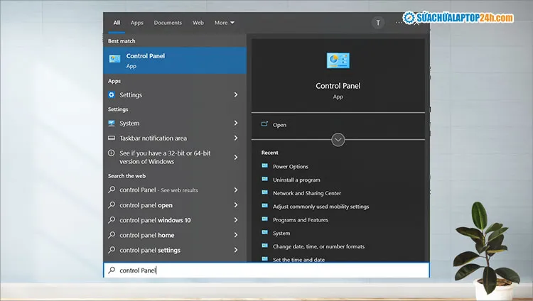 Tìm kiếm Control Panel từ thanh tìm kiếm Windows