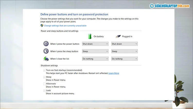 Thiết lập Do nothing cho cả hai chế độ nguồn điện