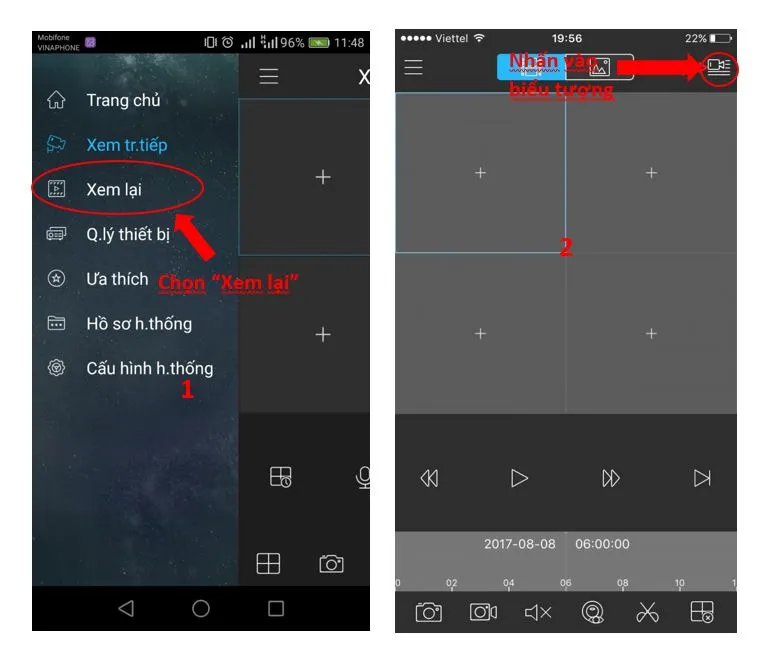 Truy cập tính năng xem lại video trong quá khứ