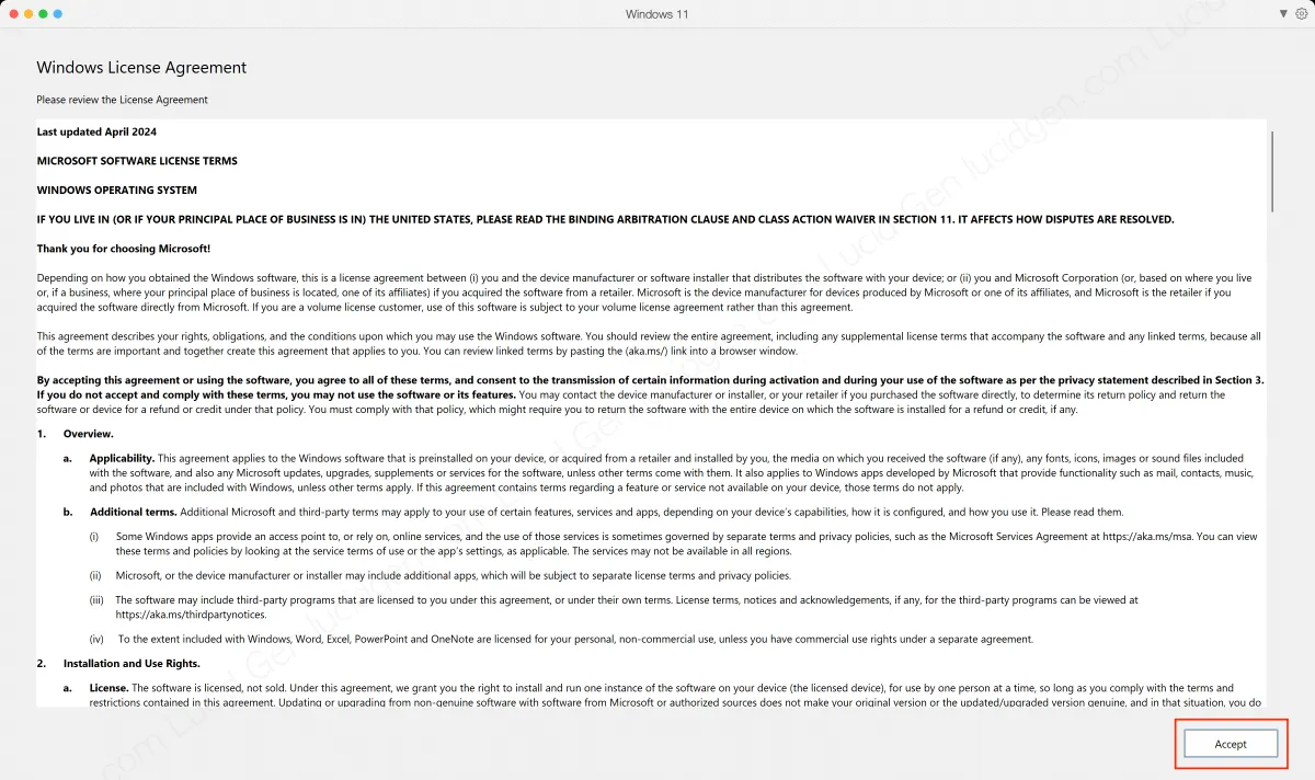 Cháº¥p nháº­n cÃ¡c Ä‘iá»u khoáº£n vÃ  báº¯t Ä‘áº§u sá»­ dá»¥ng Windows giáº£ láº­p trÃªn Mac