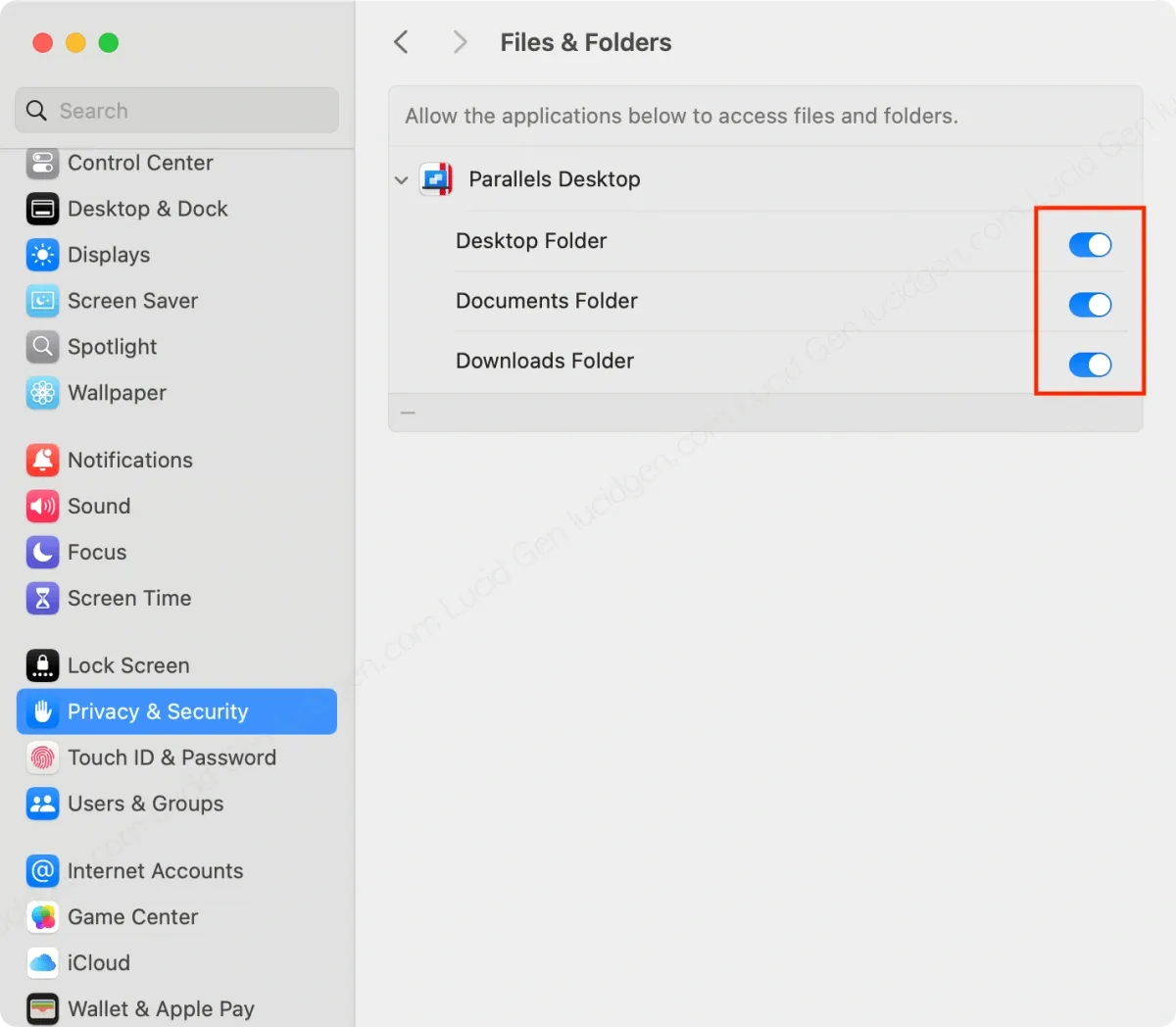 Cáº¥p quyá»n truy cáº­p cÃ¡c thÆ° má»¥c cho Parallels
